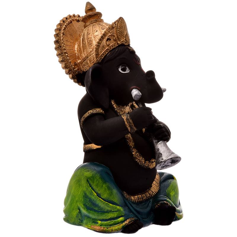 Karigaari Playing with Music Instrument Black Ganesha Ganpati Idol for Office