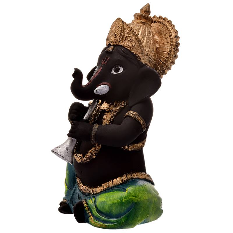 Karigaari Playing with Music Instrument Black Ganesha Ganpati Idol for Office