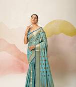 Sky blue woven silk saree with blouse