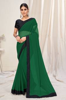 Green plain georgette saree 
