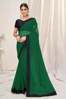 Green plain georgette saree 