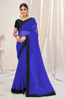 Blue plain georgette saree 