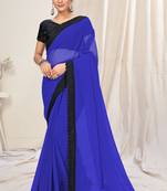 Blue plain georgette saree 