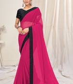 Pink plain georgette saree 