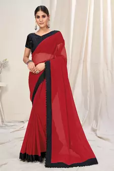 Red plain georgette saree 