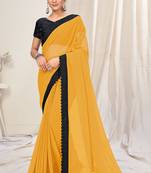Yellow plain georgette saree 