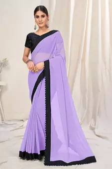 Purple plain georgette saree 