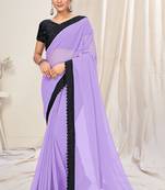 Purple plain georgette saree 