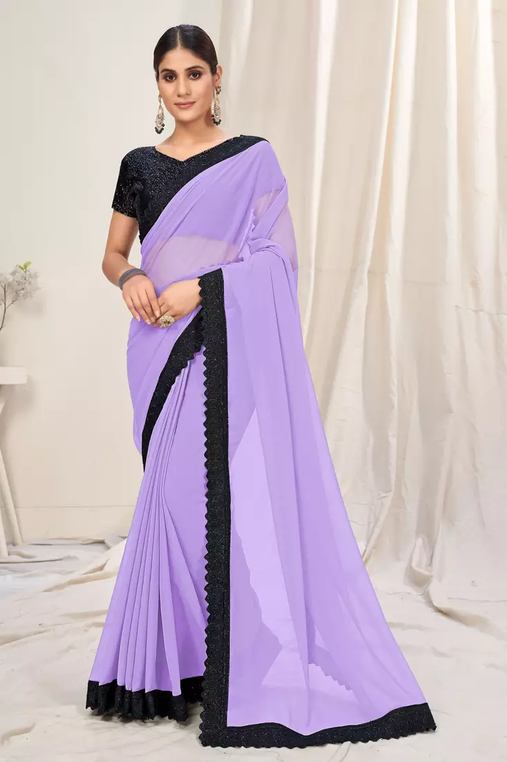Purple plain georgette saree 