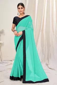 Light blue plain georgette saree 