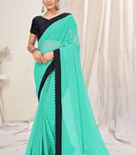 Light blue plain georgette saree 