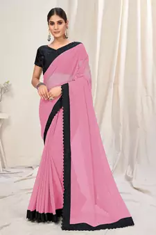 Pink plain georgette saree 