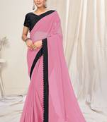 Pink plain georgette saree 