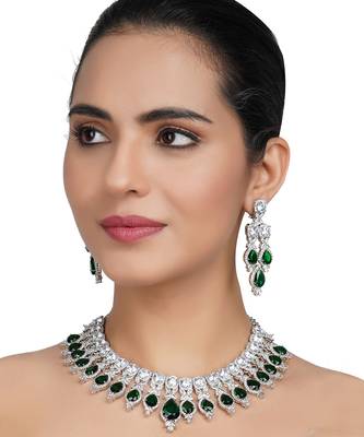 Rhodium Finish Diamante Necklace Set 1