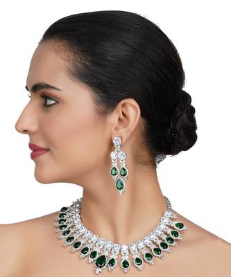 Rhodium Finish Diamante Necklace Set 2