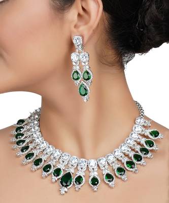 Rhodium Finish Diamante Necklace Set 3