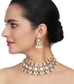Gold Plated Bead & Kundan Polki Necklace Set
