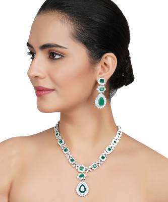 Rhodium Finish Diamante Necklace Set 1