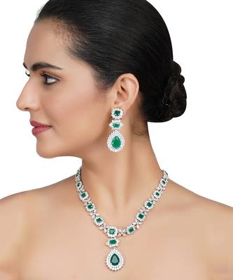 Rhodium Finish Diamante Necklace Set 2