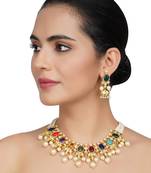 Gold Plated Multi Color Kundan Polki Necklace Set