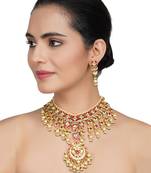 Gold Plated Kundan Polki Red Necklace Set