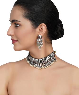 Gold Plated Bead & Kundan Polki Necklace Set 1