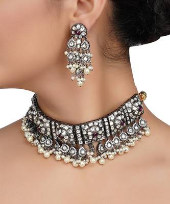 Gold Plated Bead & Kundan Polki Necklace Set 2
