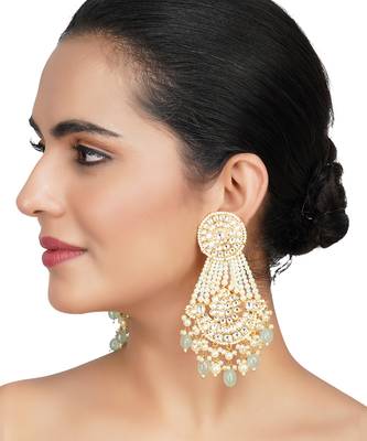 Gold Plated Kundan Polki Chandbali Earrings 2