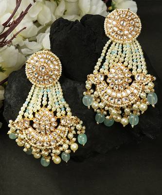 Gold Plated Kundan Polki Chandbali Earrings 1