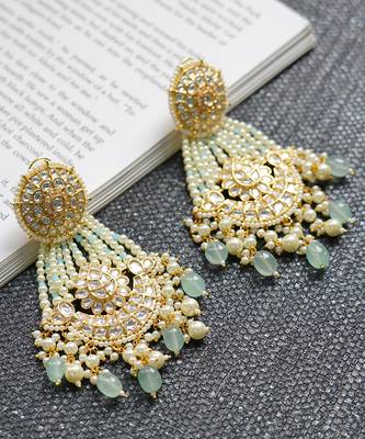 Gold Plated Kundan Polki Chandbali Earrings 3