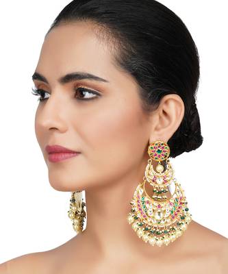 Gold Plated Kundan Polki Chandbali Earrings 1