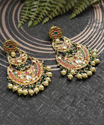 Gold Plated Kundan Polki Chandbali Earrings 2