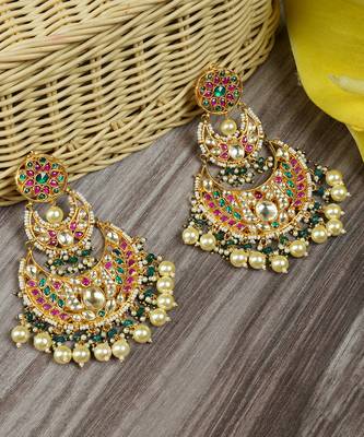 Gold Plated Kundan Polki Chandbali Earrings 3