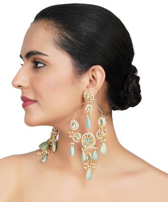 Gold Plated Kundan Polki Drop Earrings 1