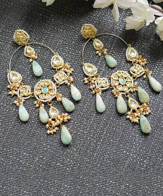 Gold Plated Kundan Polki Drop Earrings 2