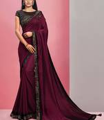 Wine embroidered georgette saree with blouse