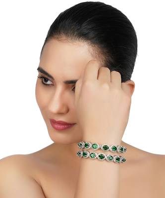 Rhodium Finish Green Diamond Studded Bracelet 1