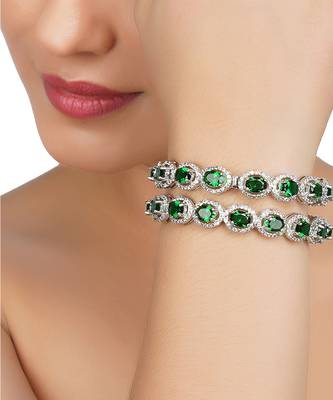 Rhodium Finish Green Diamond Studded Bracelet 2