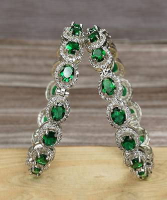 Rhodium Finish Green Diamond Studded Bracelet 3