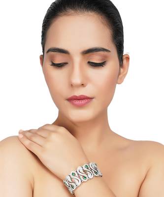 Silver Finish Green Diamond Studded Bracelet 1
