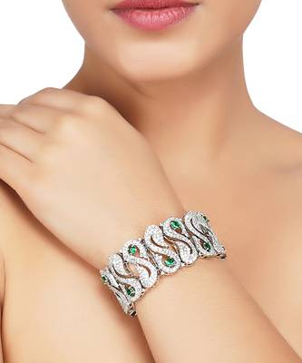 Silver Finish Green Diamond Studded Bracelet 2