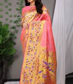 Pink woven paithani silk saree with blouse