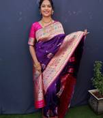 Purple Woven Paithani Silk Blend Saree With Blouse