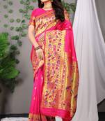 Pink woven paithani silk saree with blouse