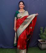 Red Woven Paithani Silk Blend Saree With Blouse