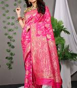 Pink Woven Paithani Silk Blend Saree With Blouse
