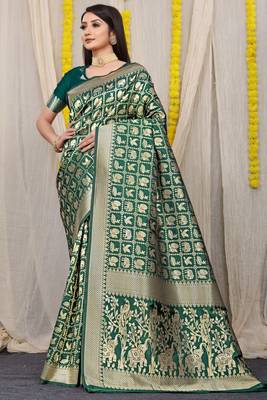 Green Woven Patola Saree With Blouse 1