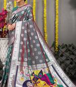 Teal woven paithani silk saree with blouse