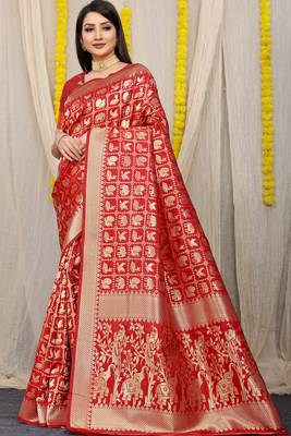 Red Woven Patola Saree With Blouse 1
