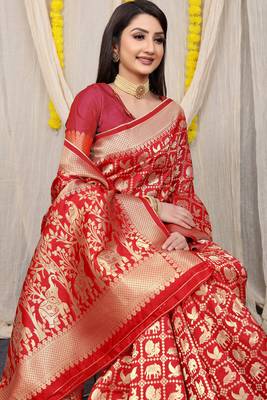 Red Woven Patola Saree With Blouse 4